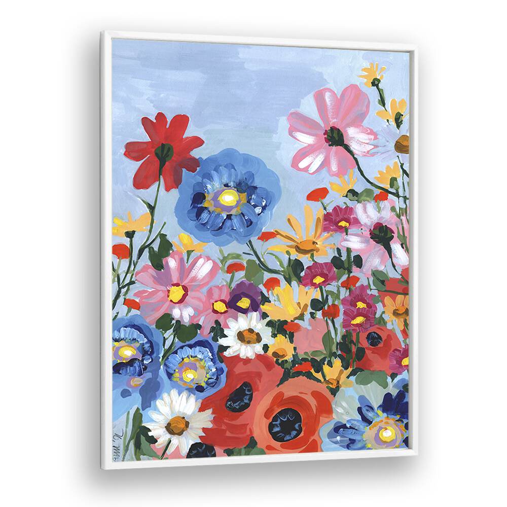 Meadow In June By Ania Zwara Botanical Flower Paintings painting Artwork in White Plain Frame