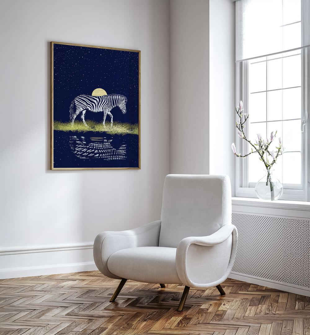 MOONRISING OVER ZEBRA , ANIMAL PAINTINGS