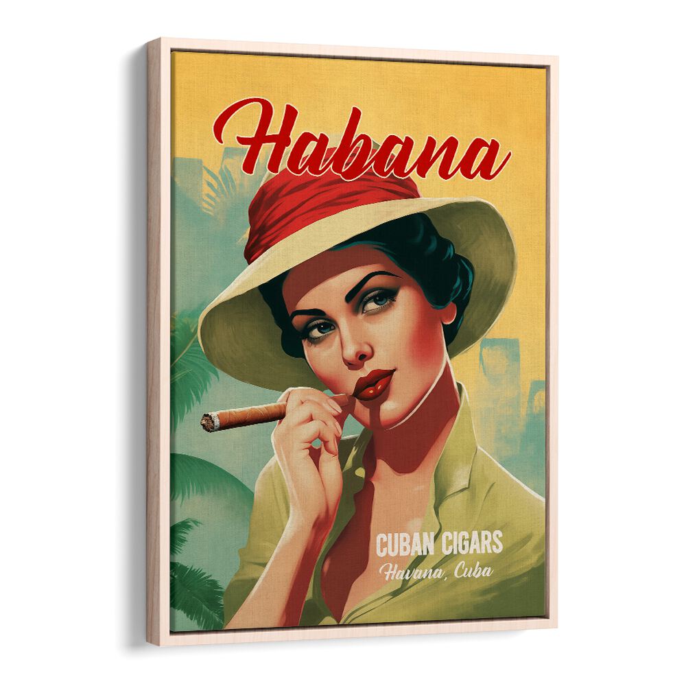 Vintage artwork showcasing HABANA - CUBAN CIGARS, BAR & CAFE, highlighting the essence of Cuban cigar culture.