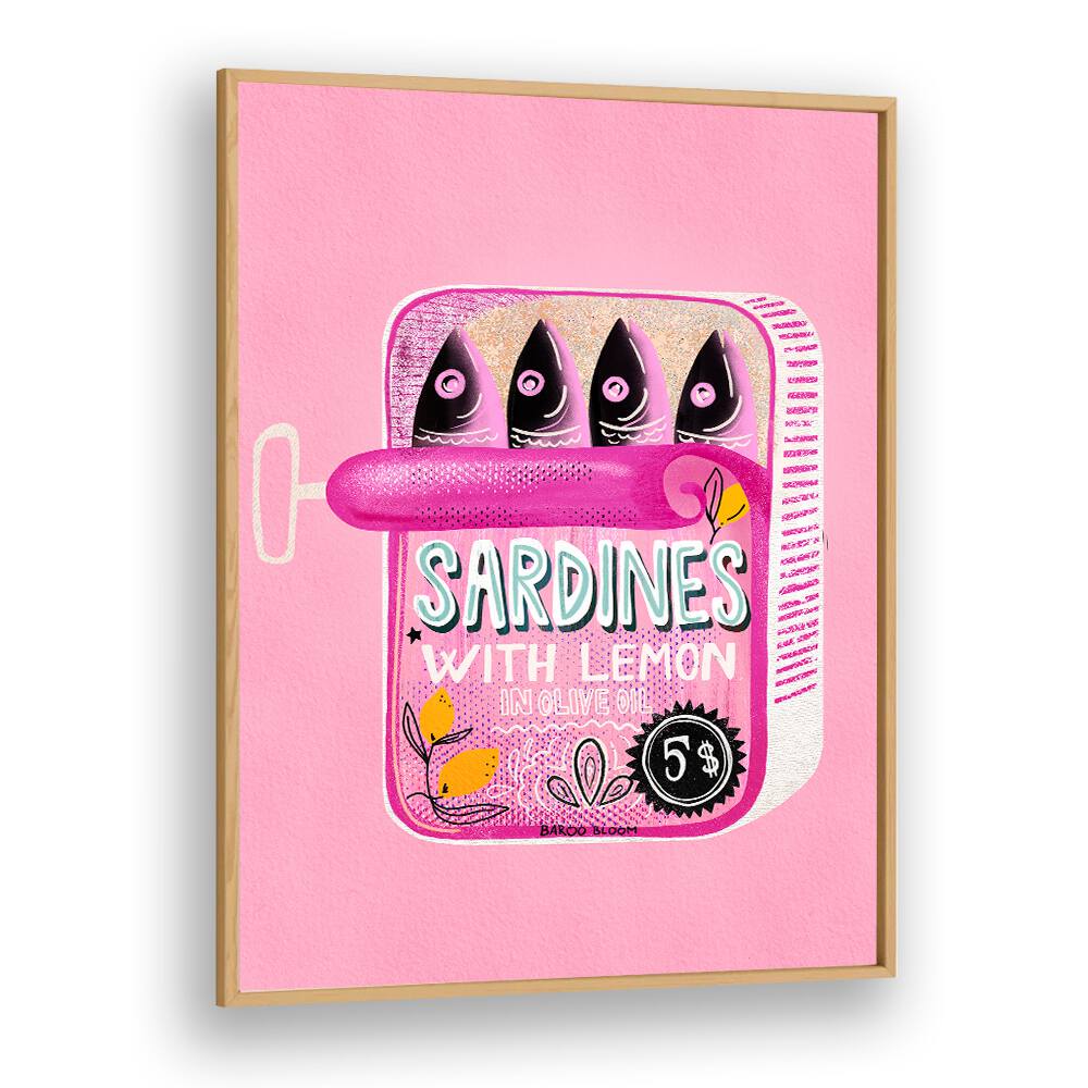 Vibrant SARDINES TIN CAN PINK, KITCHEN POSTERS by Baroo Bloom adds charm to any kitchen or office decor.