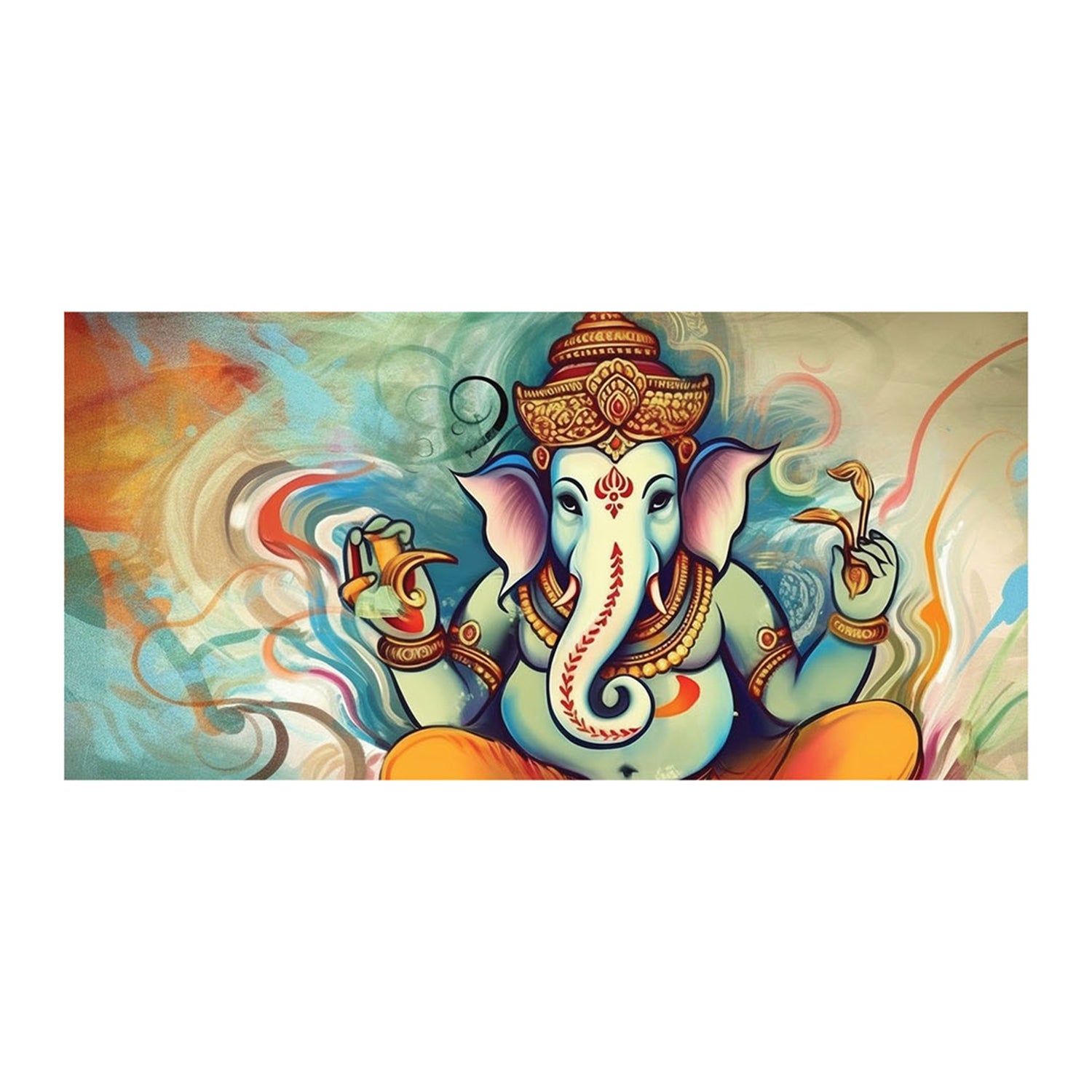 Vibrant Representation of Lord Ganesha Amidst Colorful Swirling Patterns