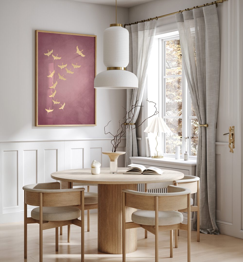 PINK FLYING CRANES , ANIMAL PAINTINGS
