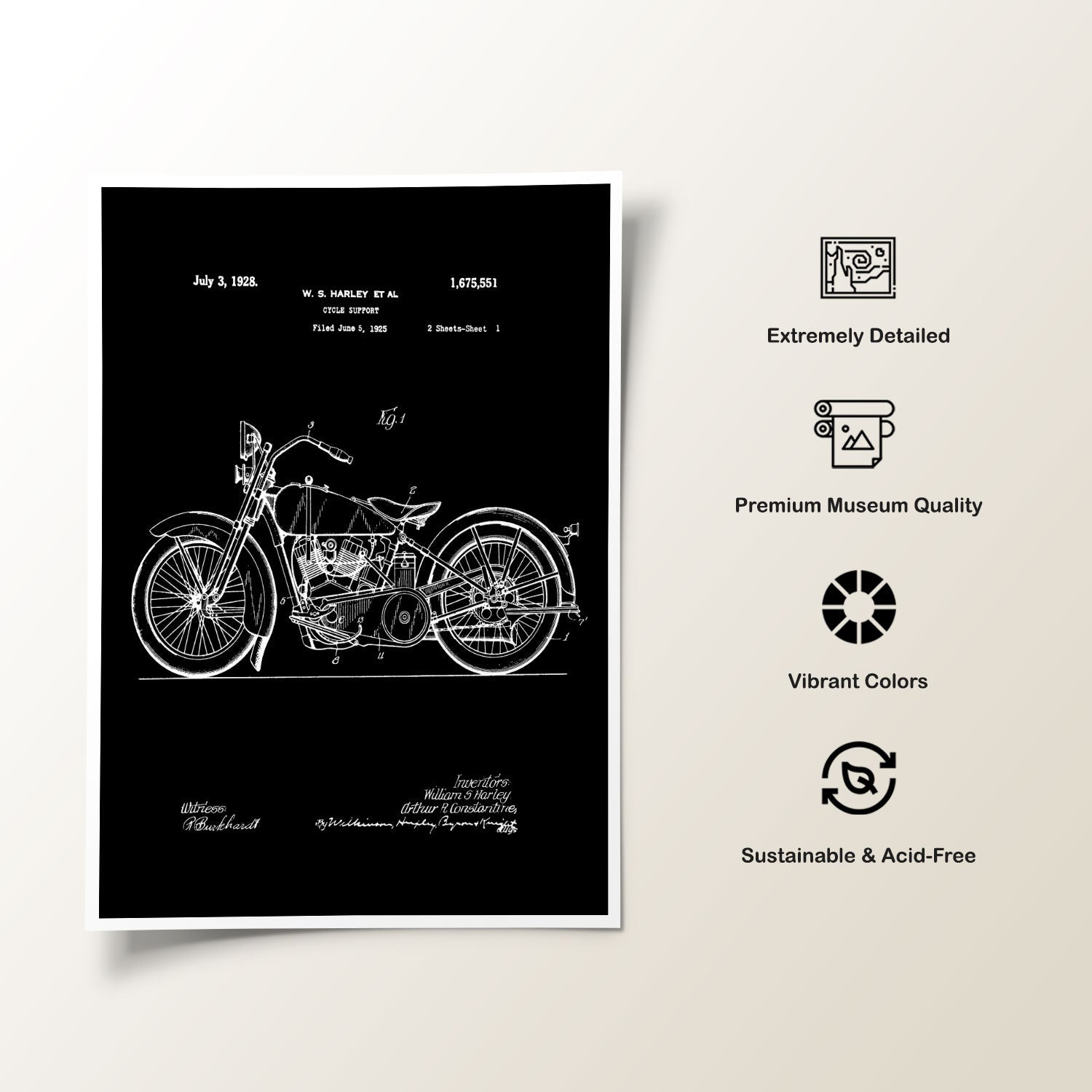 Motorcycle, Blueprint Patent Art