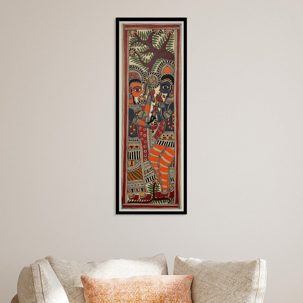 Radha Krishna Madhubani Painting, Framed Art