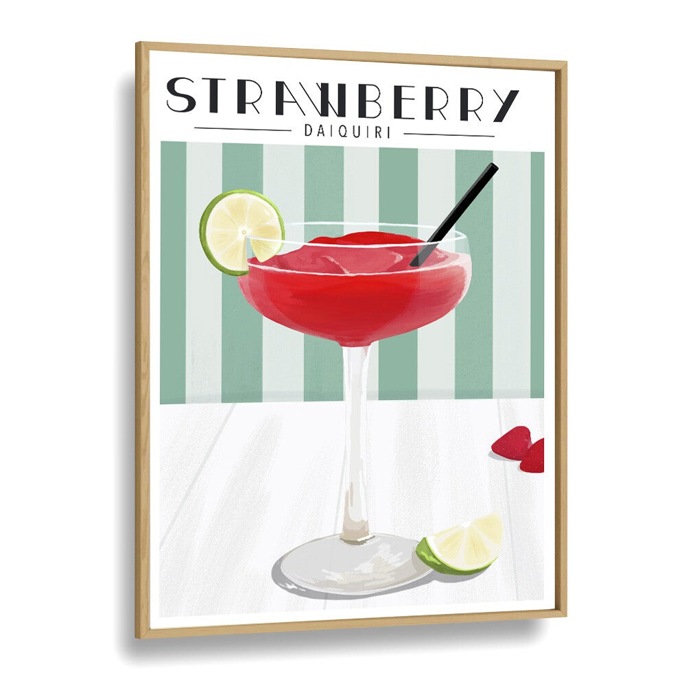 Colorful STRAWBERRY DAIQUIRI, BAR art print featuring a refreshing cocktail, perfect for enhancing your cafe decor.