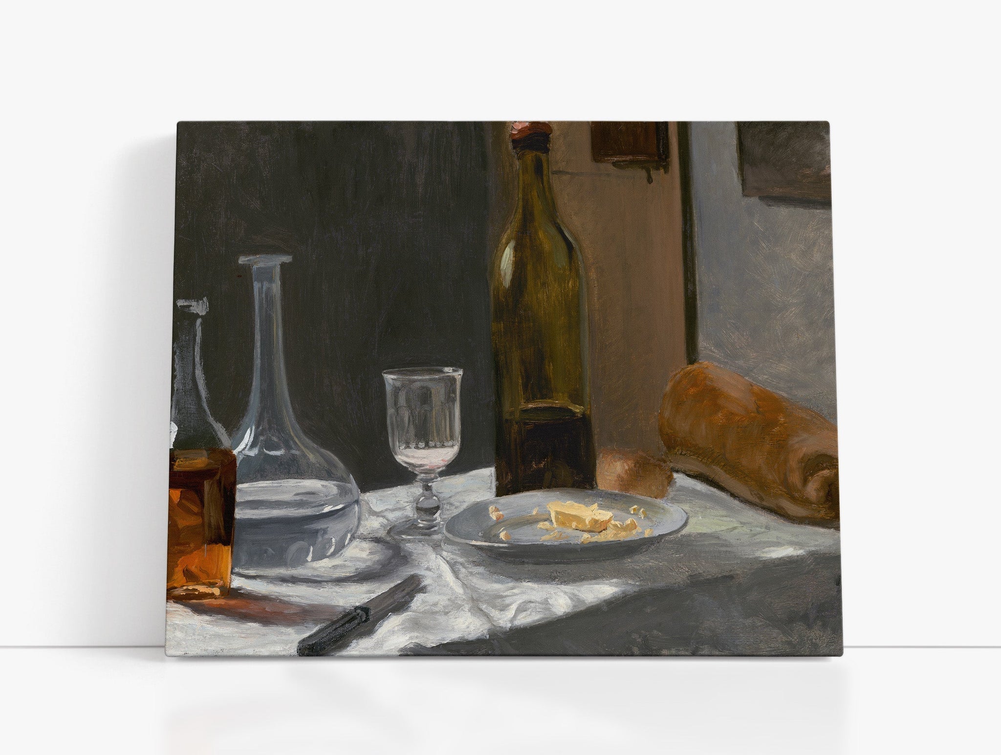 Claude Monet's Still Life with Bottle, Carafe, Bread, and Wine // Wall Art Print
