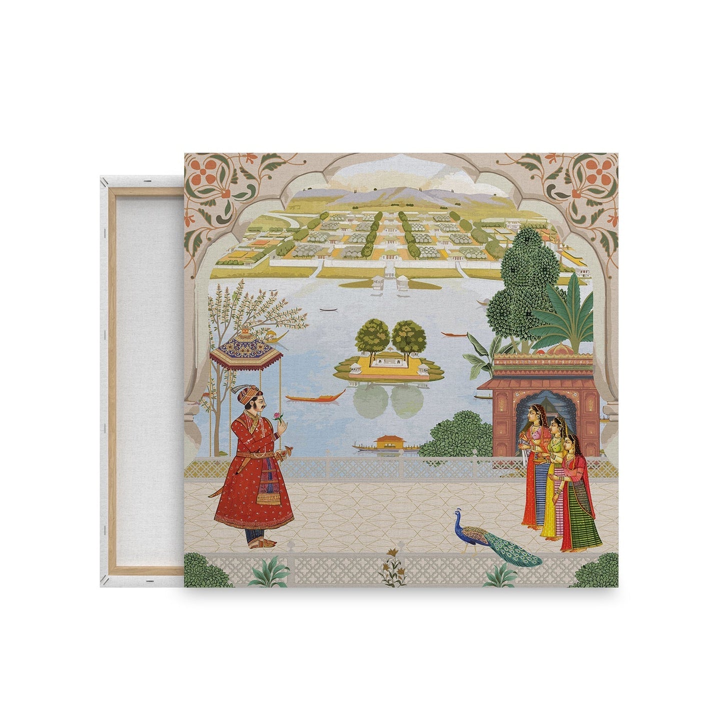 Royal Audience in a Majestic Courtyard Overlooking Serene Waters