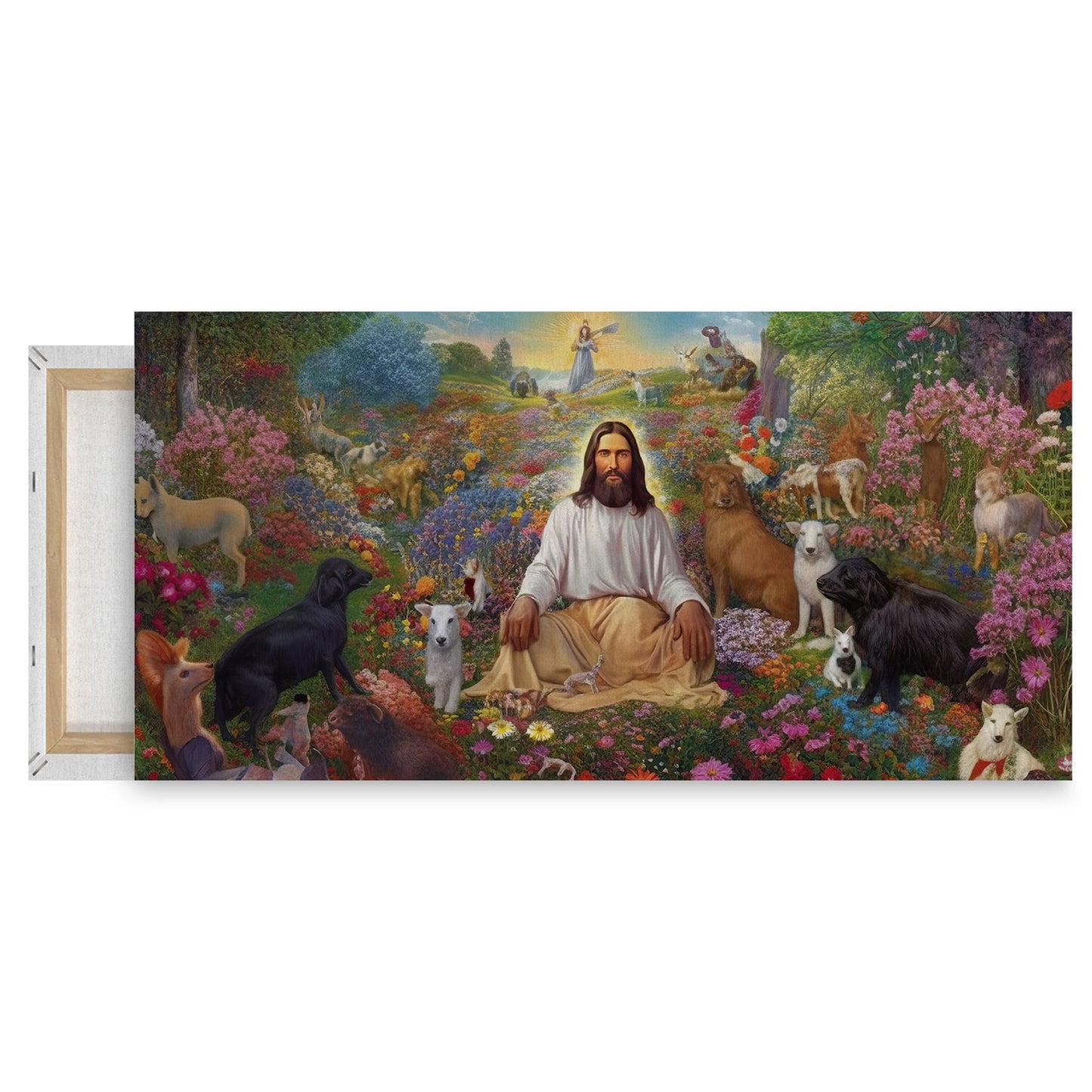 Painting Jesus his dogs garden Canvas Wall Painting for Living Room, Bedroom, Office.