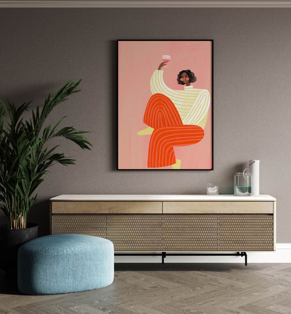 WOMAN WITH WINE , PORTRAITS & FIGURATIVE ILLUSTRATIONS
