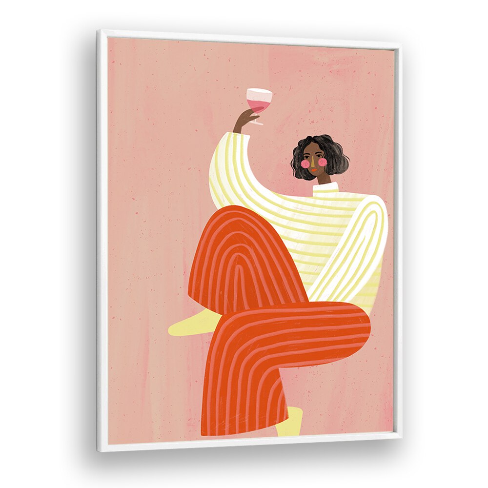 Elegant woman with wine in vibrant colors, showcasing Bea Muller's artistry in WOMAN WITH WINE, PORTRAITS.