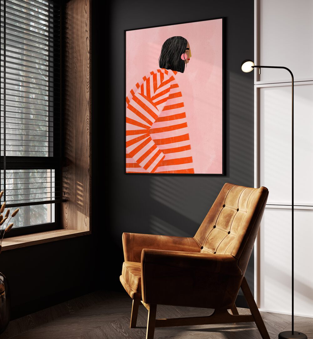 WOMAN WITH ORANGE STRIPES , PORTRAITS & FIGURATIVE ILLUSTRATIONS