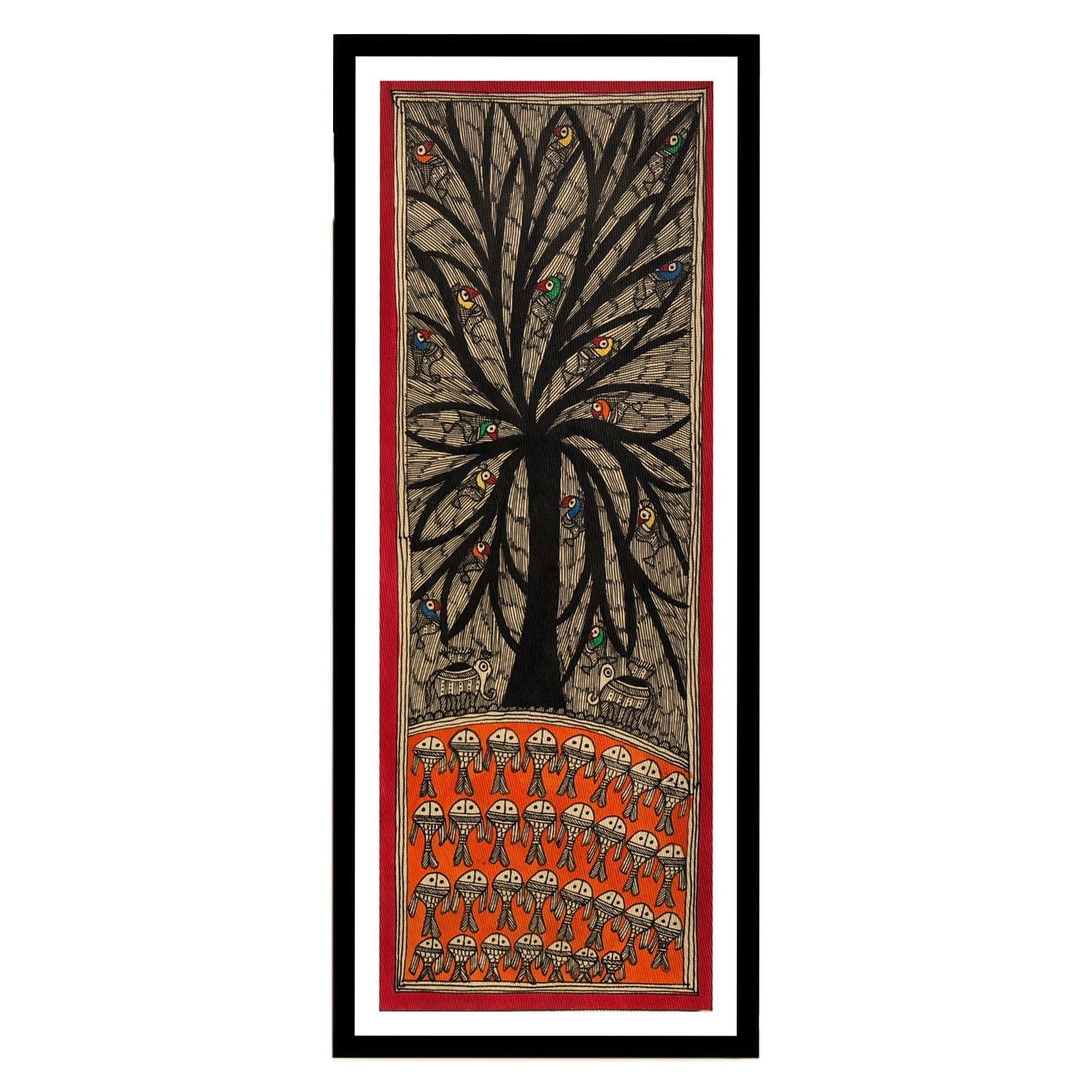 Tree of Life Madhubani Painting, Framed Art