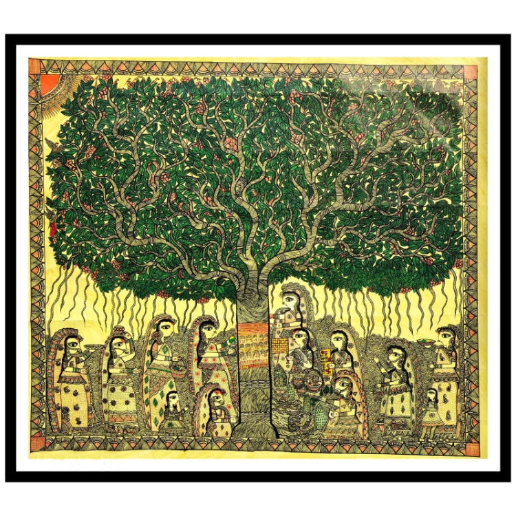 Beautiful Tree of Life Madhubani Painting, Framed Art