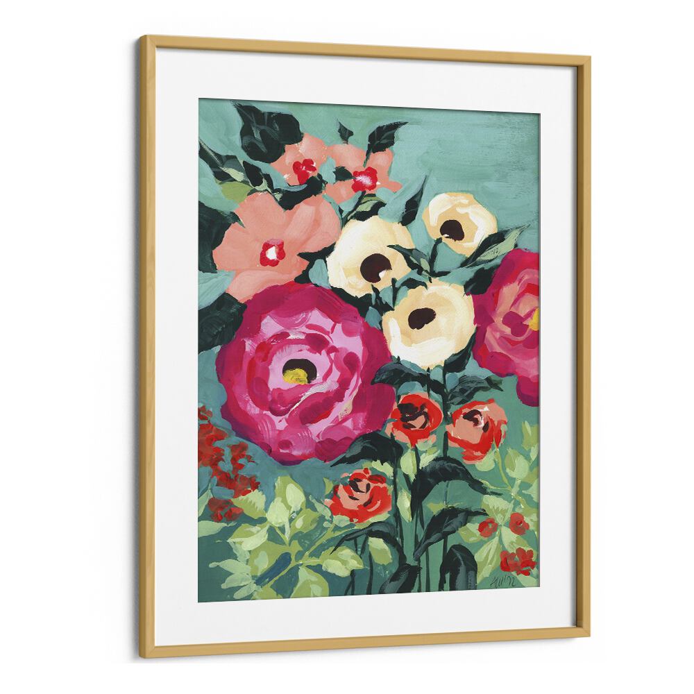 Viva Magenta Peonies Botanical Flower Paintings Artwork in Oak Wood Frame With Mount