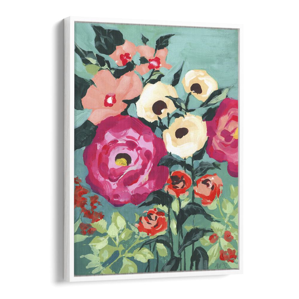 Viva Magenta Peonies Botanical Flower Paintings Artwork in White Floater Frame