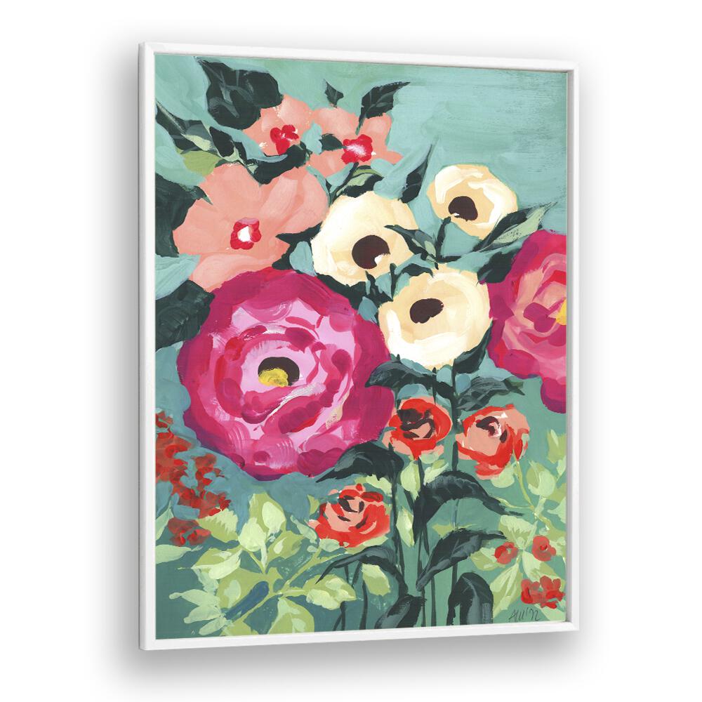Viva Magenta Peonies Botanical Flower Paintings Artwork in White Plain Frame