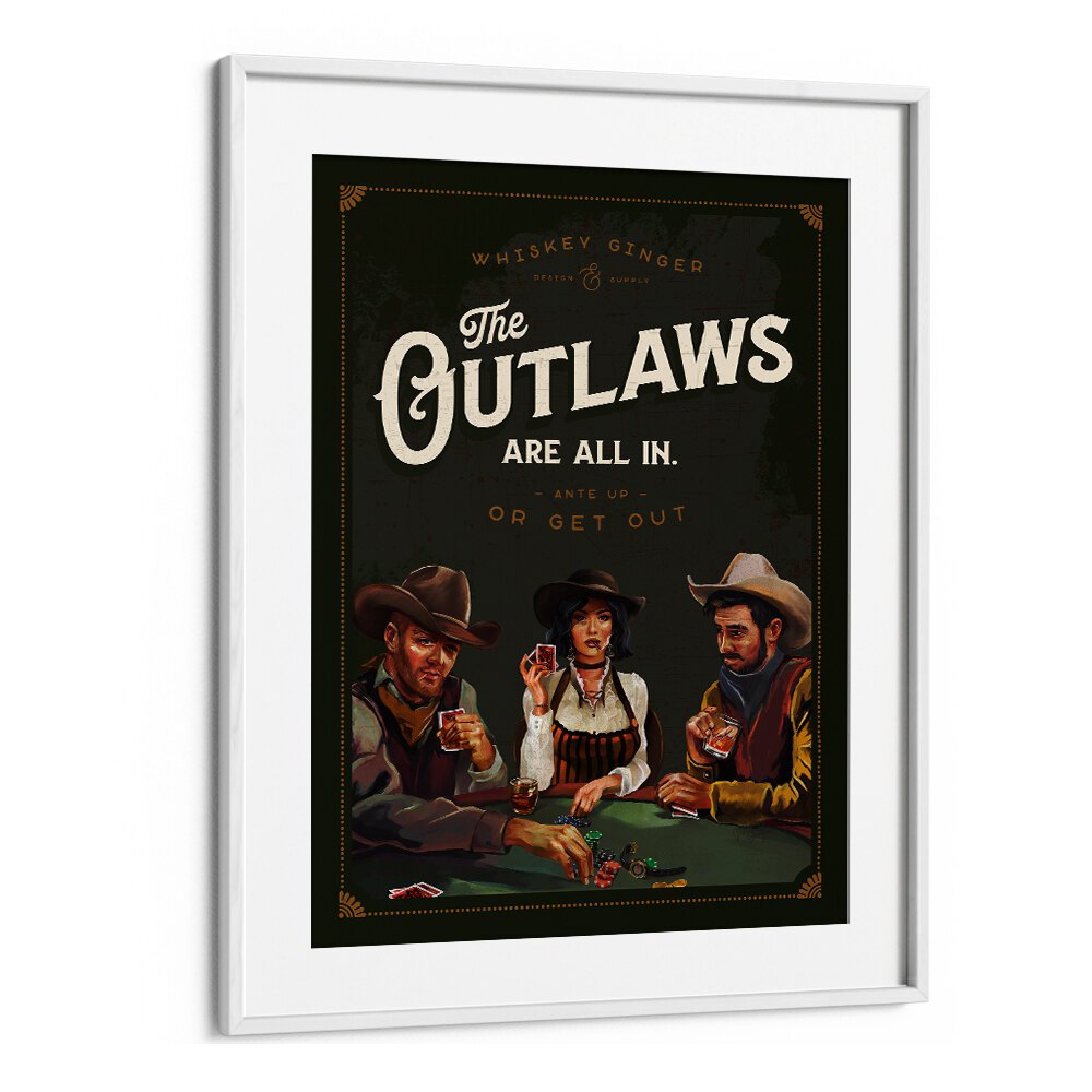 Transform your space with OUTLAWS POKER, BAR art, showcasing vibrant Wild West poker vibes for any cafe or bar.
