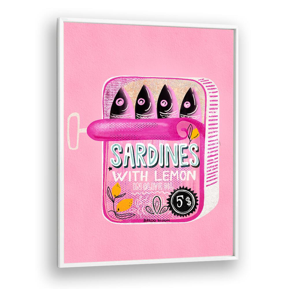 Brighten your kitchen with SARDINES TIN CAN PINK, KITCHEN POSTERS by Baroo Bloom, a unique decor piece.