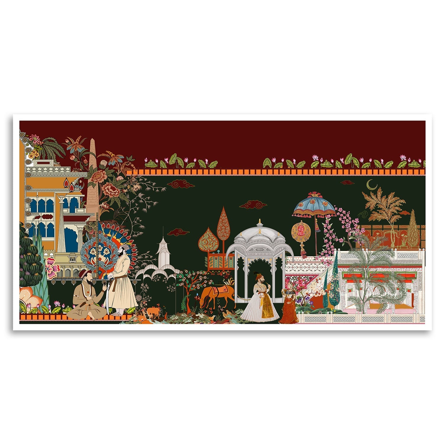 Exquisite Mughal Garden Scene Painting - Detailed Indian Art Print