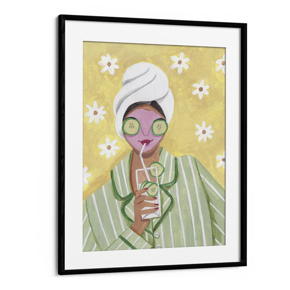 Serene "Woman Relax Time" portrait by Caroline Bonne Muller, embodying tranquility and relaxation in vibrant colors.
