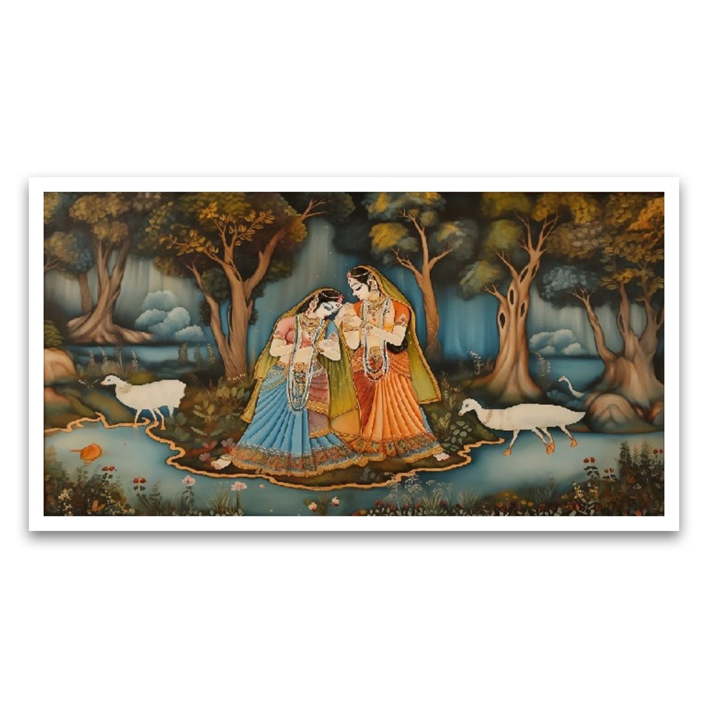 Beautiful Women in the Enchanted Forest Canvas Floating Framed Wall Painting