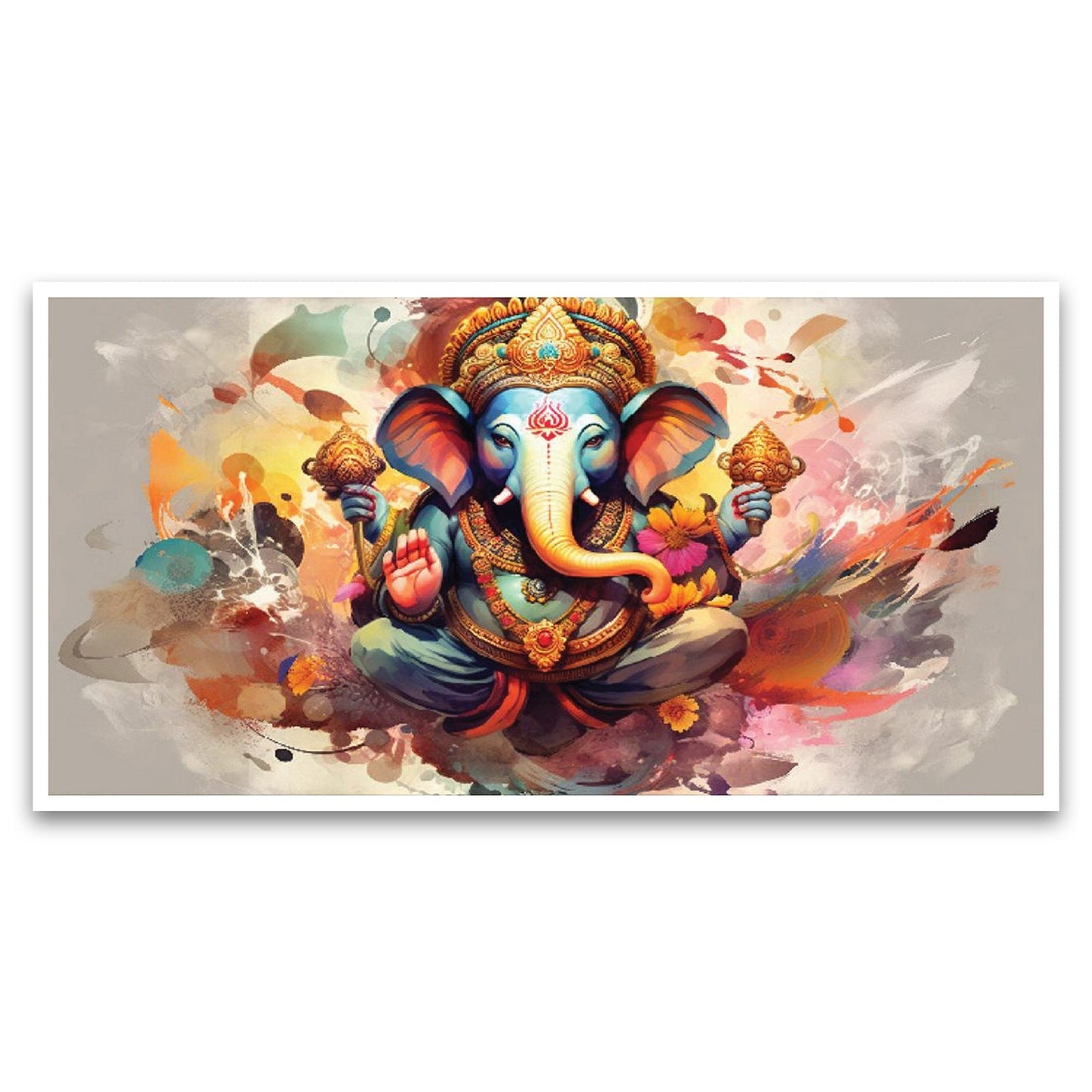 Divine Vighnaharta Lord Ganesha Canvas Floating Frame Landscape Canvas Wall Painting