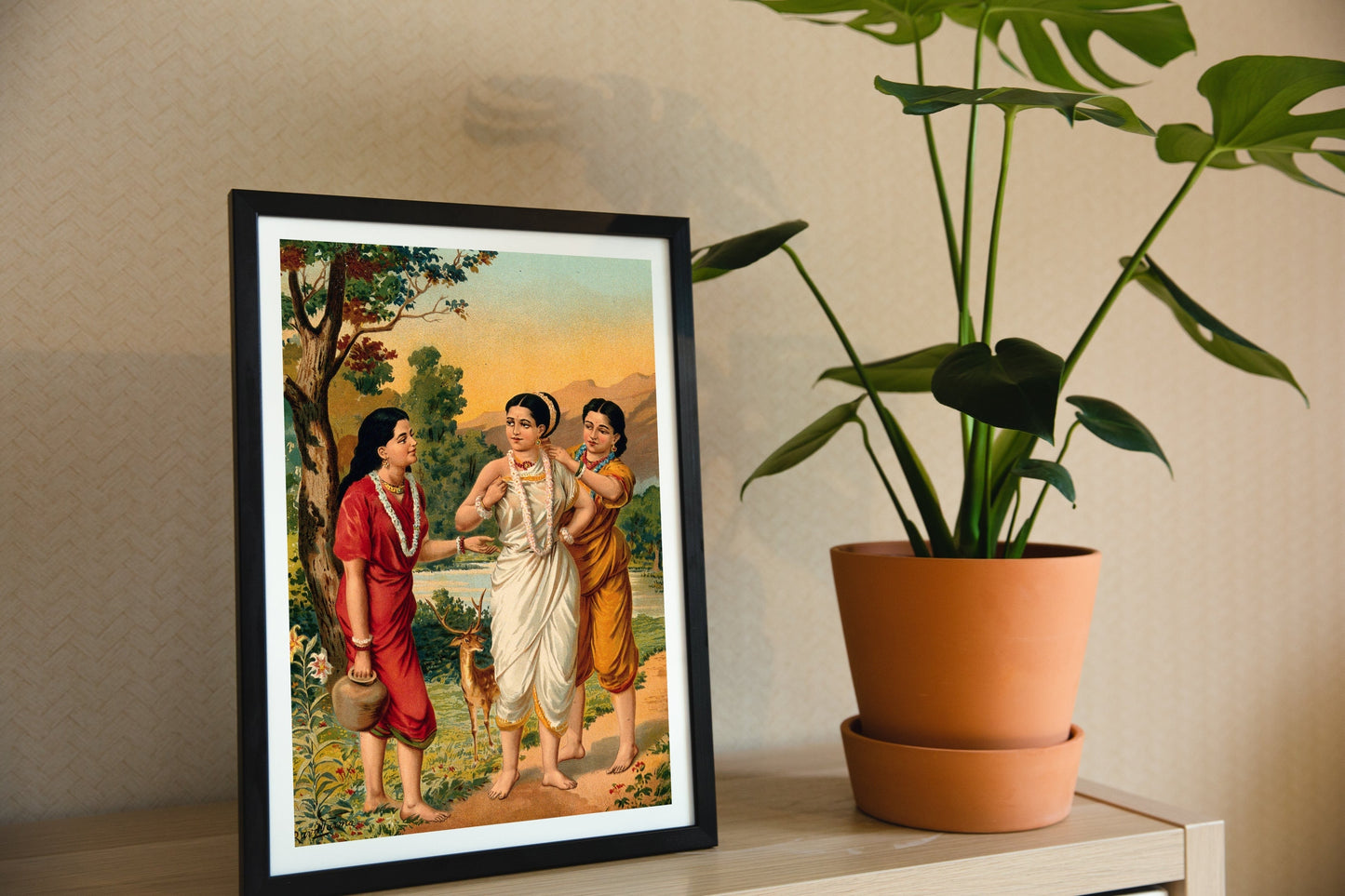 Shakuntala and her friends by Raja Ravi Varma Wall Painting for Home Decor