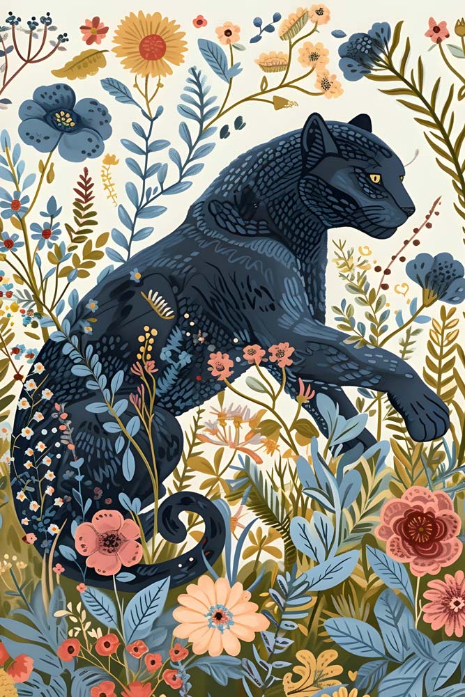 Jaguar In BloomMaximalist Animals Wall Art