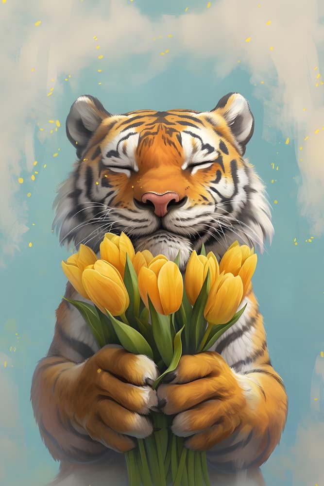 Tulips And Stripes Maximalist Animals Wall Art