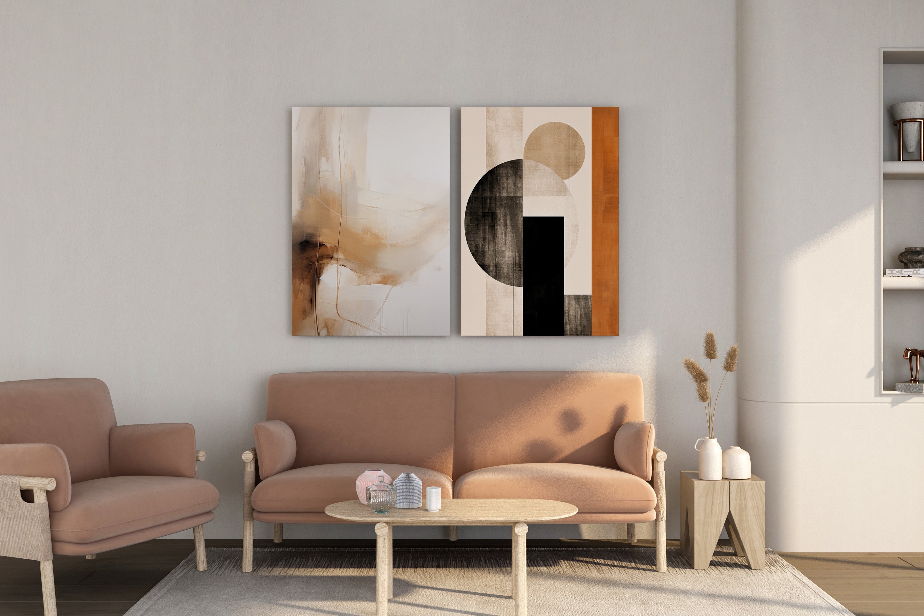 Beige Neutral Abstract & Geometric Shapes Art Duo – Wall Art Set of 2