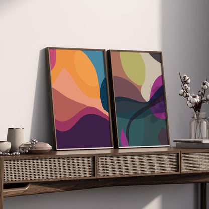 Bold Organic Shapes Colorful Full Wall Frame Set of 2