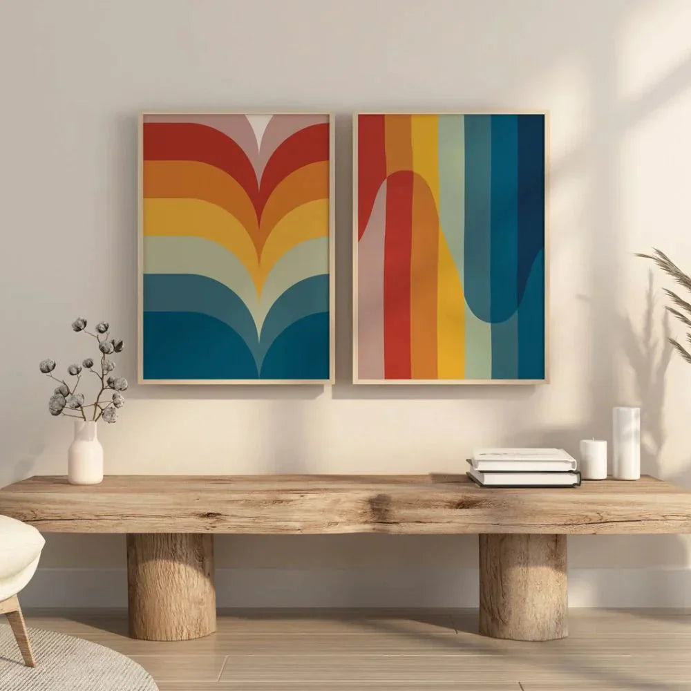 Bright Colorful Stripes Wall Frame Set of 2
