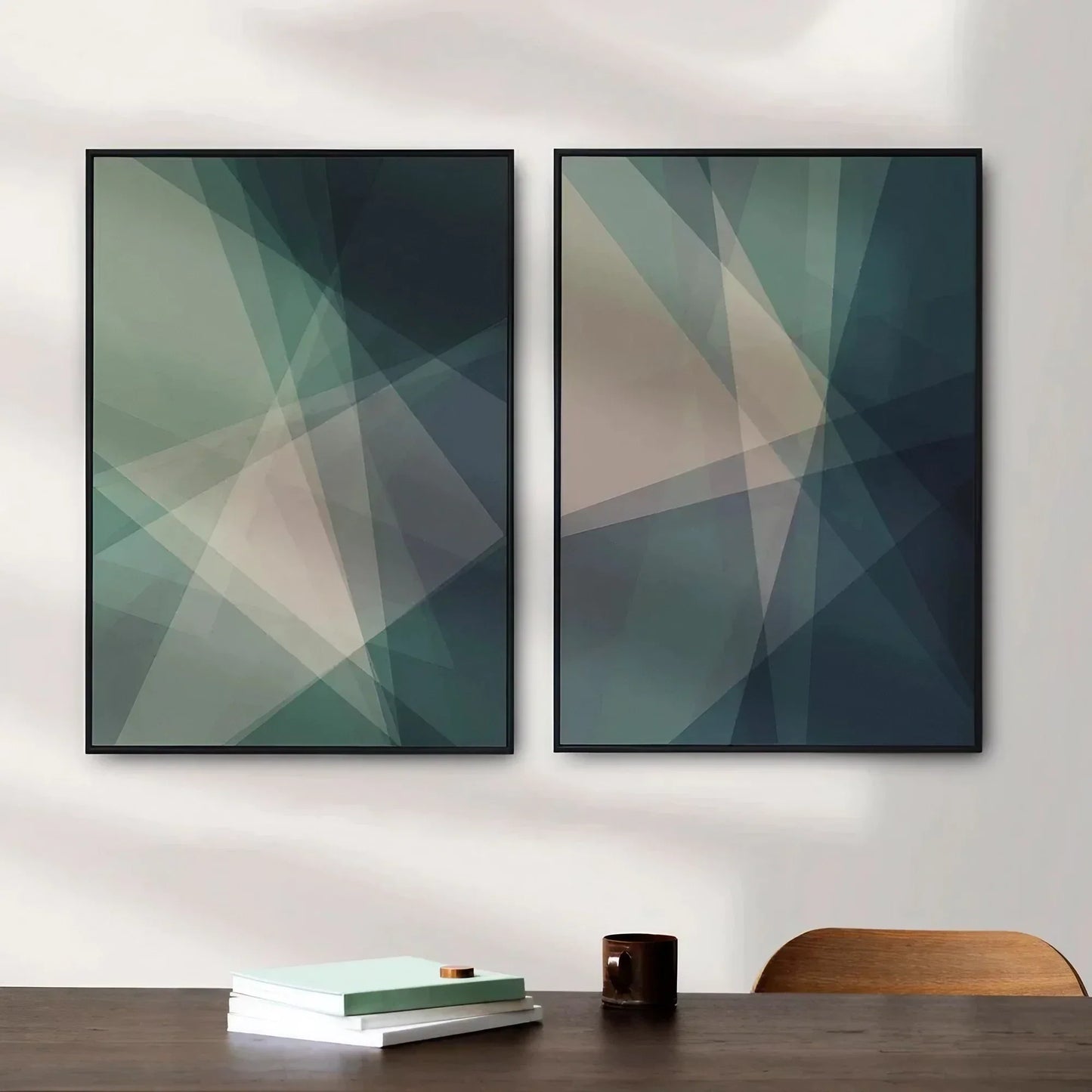 Green Geometric Art Set of 2  Green Living Room Bedroom Wall Frame
