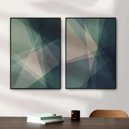 Green Geometric Art Set of 2  Green Living Room Bedroom Wall Frame