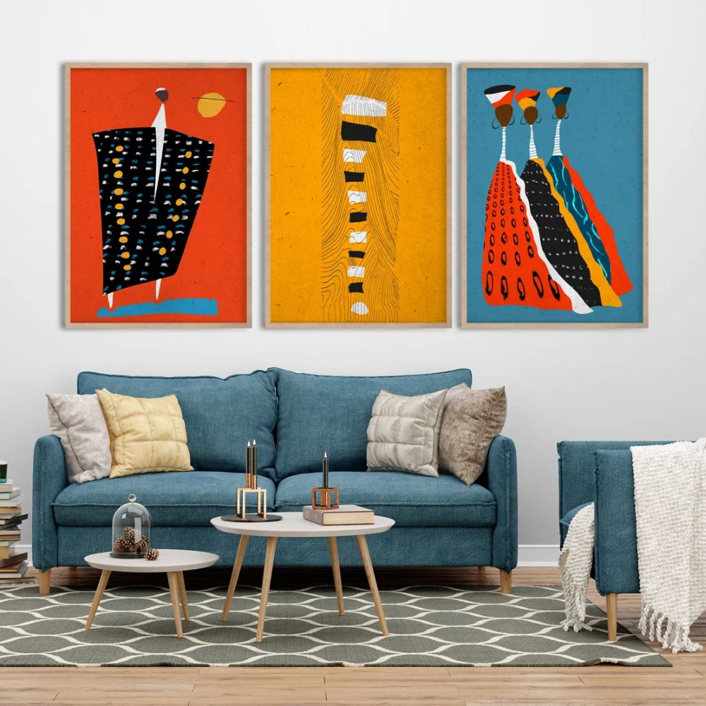 African Ethnic Wall Art Set of 3 Wall Frame