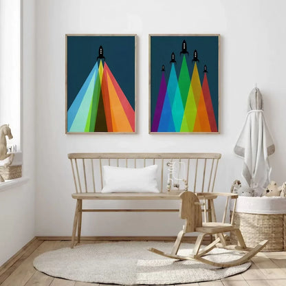 Cool Space Art Kids Decor Rocket Wall Frame