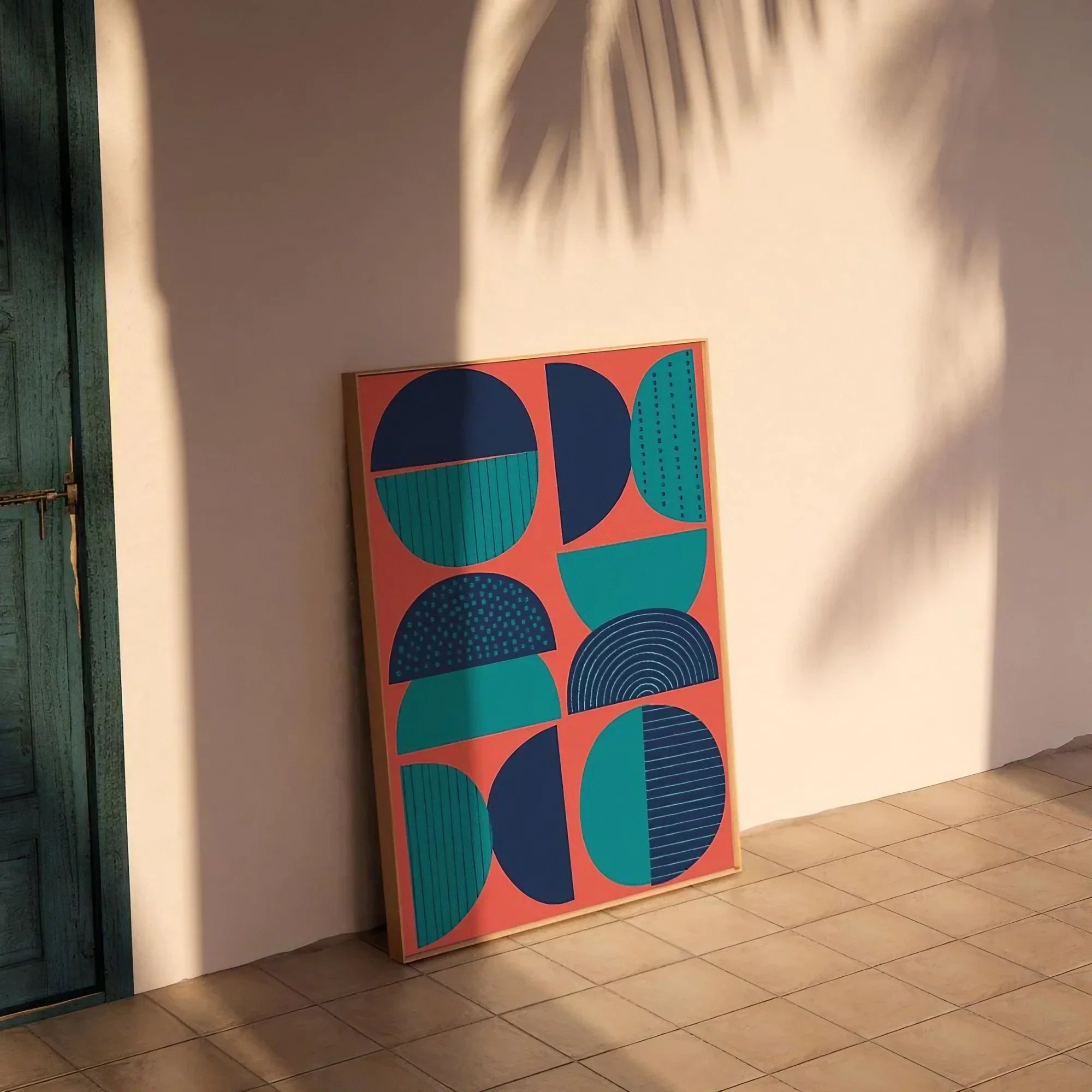 Fun Mid Century Mod Wall Art Pink and Blue Aesthetic Wall Frame