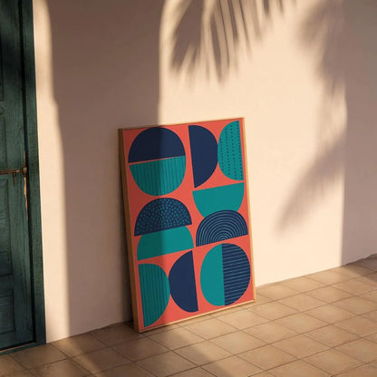 Fun Mid Century Mod Wall Art Pink and Blue Aesthetic Wall Frame