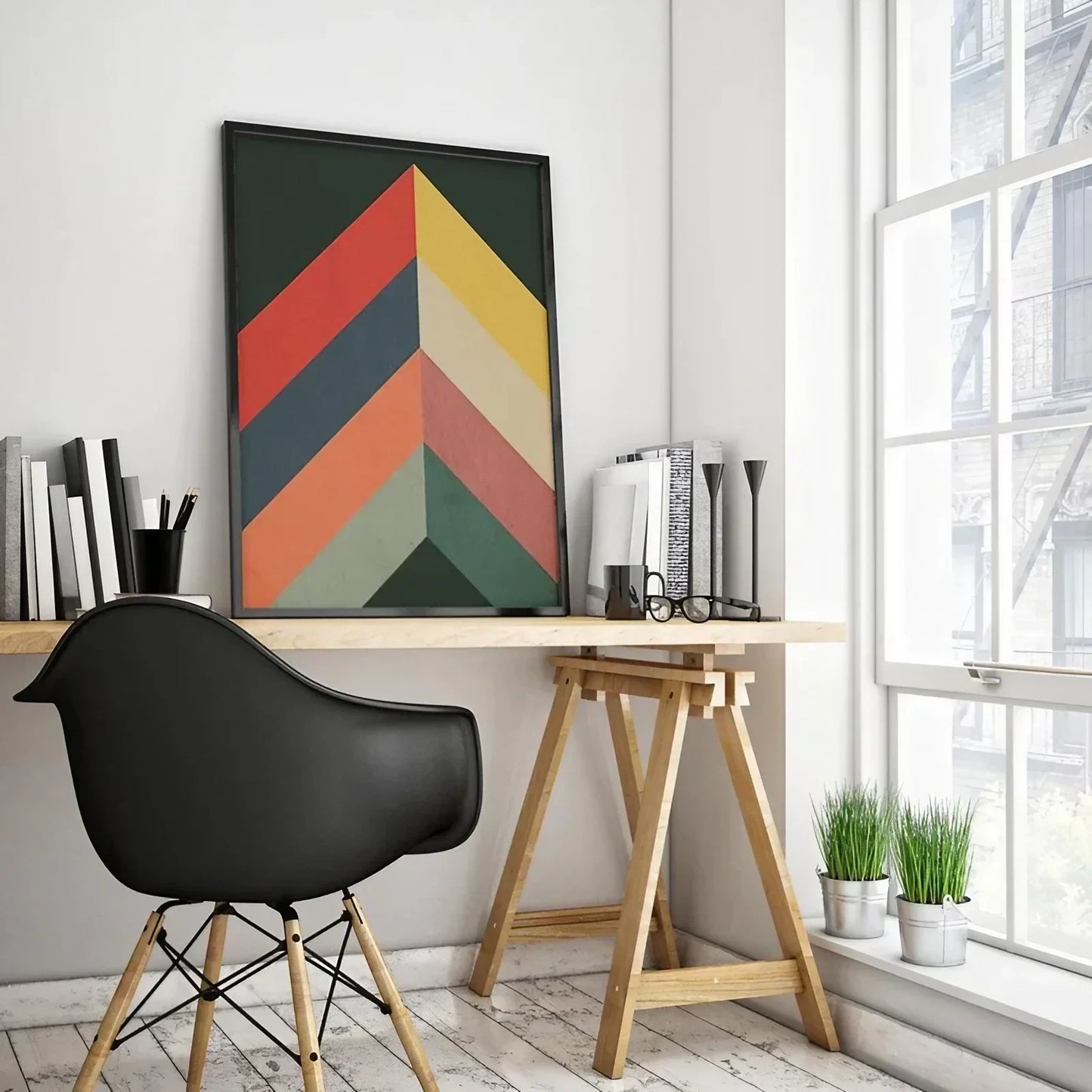Colorful Chevrons Abstract Print Black Geometric Wall Art Wall Frame