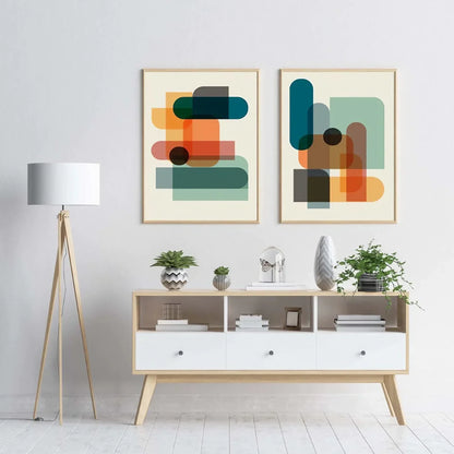 Set of 2 Colorful Artwork Extra Large Wall Art Wall Frame