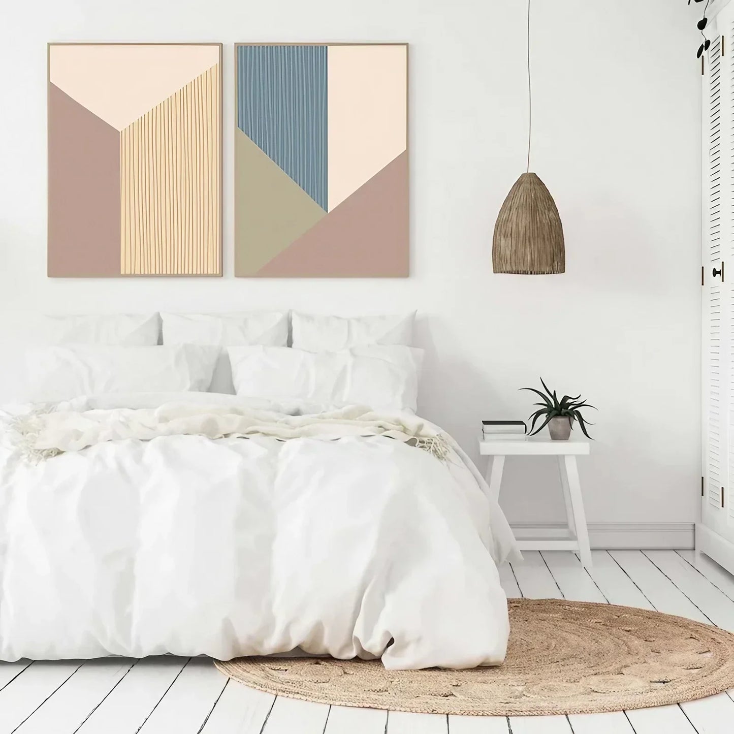 Set of 2 Boho Modern Abstract Line Art Modern Minimal Wall Frame