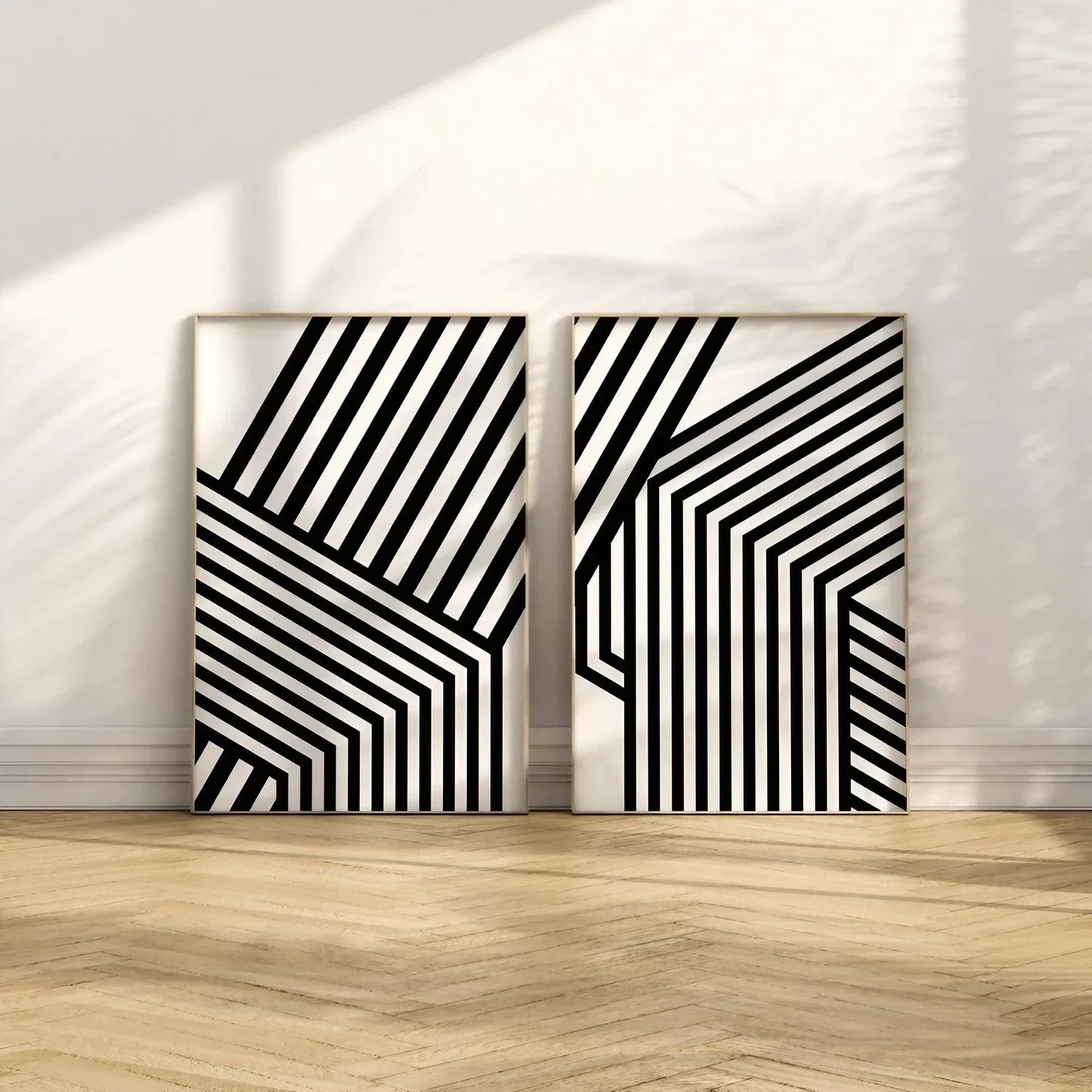 Modern Black & White Wall Art Minimalist Set of 2 Wall Frmae