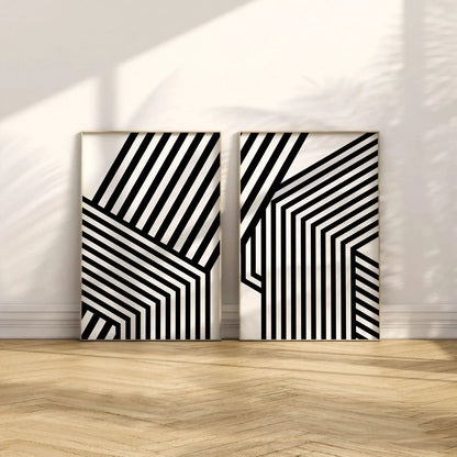 Modern Black & White Wall Art Minimalist Set of 2 Wall Frmae