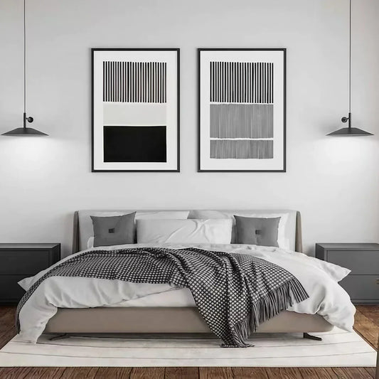 Black & White Art Mid Century Artwork Set of 2 Modern Art Decor Wall Frame