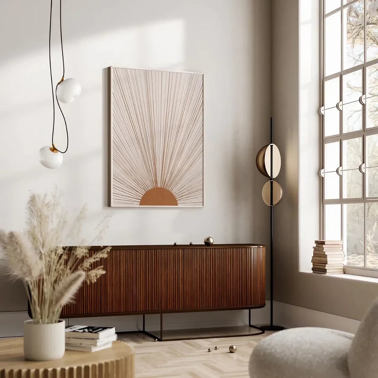 Large Boho Sun Art Brown Wall Frame