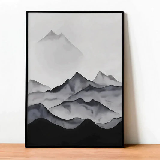 Watercolor black mountains minimalist abstract Wall Frame