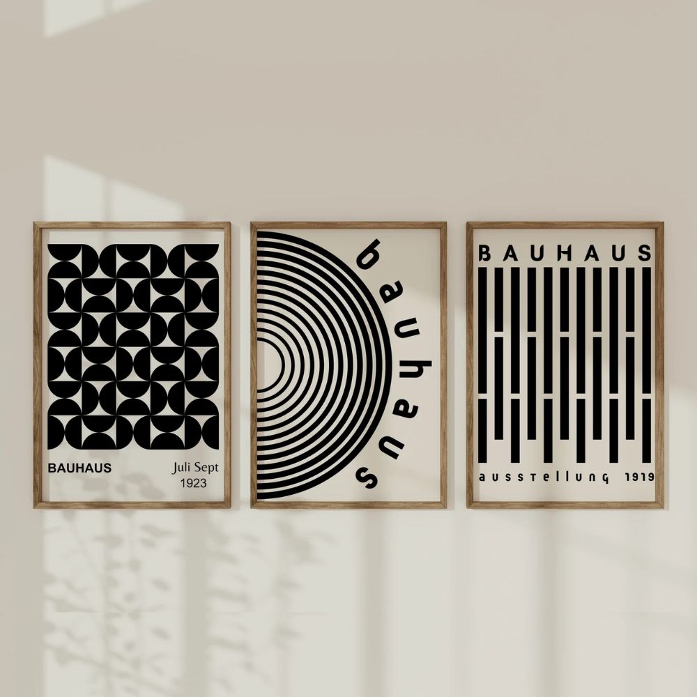 Bauhaus Set of 3 Poster Set, Bauhaus Black Geometric Gallery Wall Frame