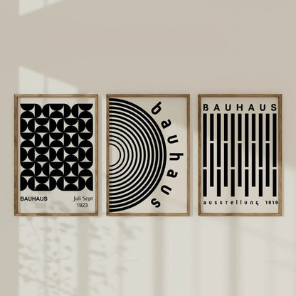 Bauhaus Set of 3 Poster Set, Bauhaus Black Geometric Gallery Wall Frame