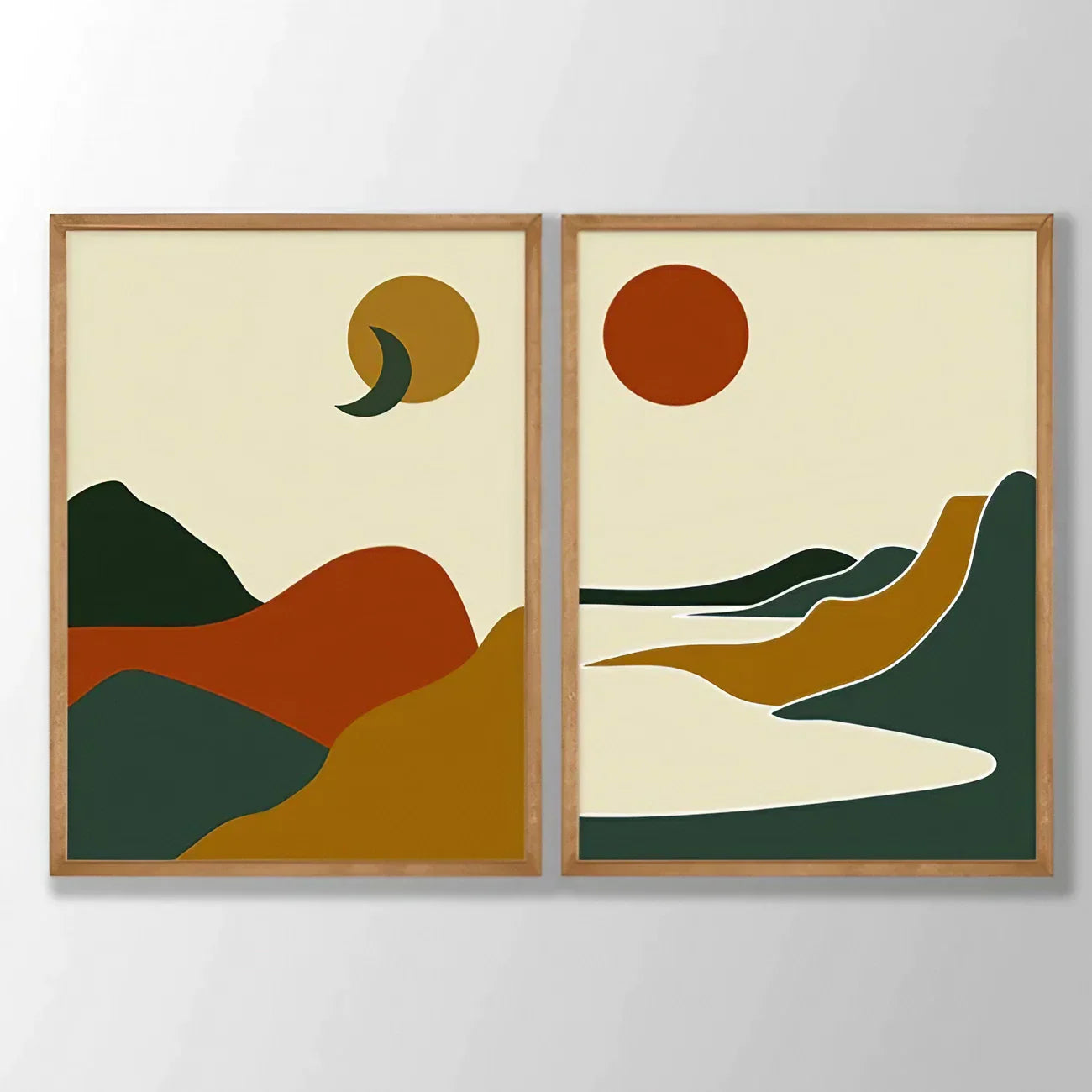 Boho Wall Art Set of 2 Mountain Landscape Wall Art Wall Frame