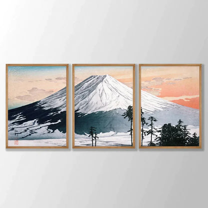 Japanese Woodblock Art Set of 3 Wall Frame
